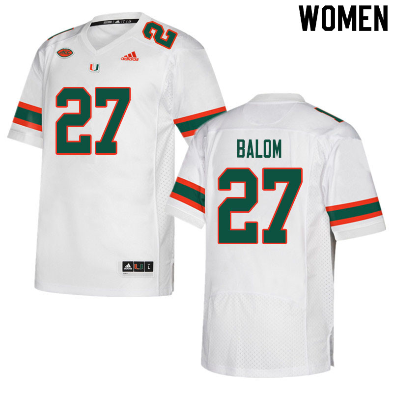 Women #27 Brian Balom Miami Hurricanes College Football Jerseys Sale-White